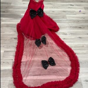 Elegant Red Kids Dress with Black Bow Accents